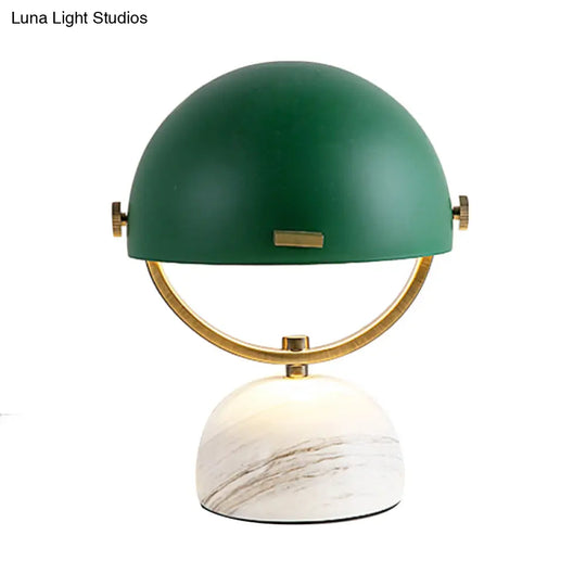 Modern Black/Red Domed Table Lamp With Marble Base - Bedroom Metal Light