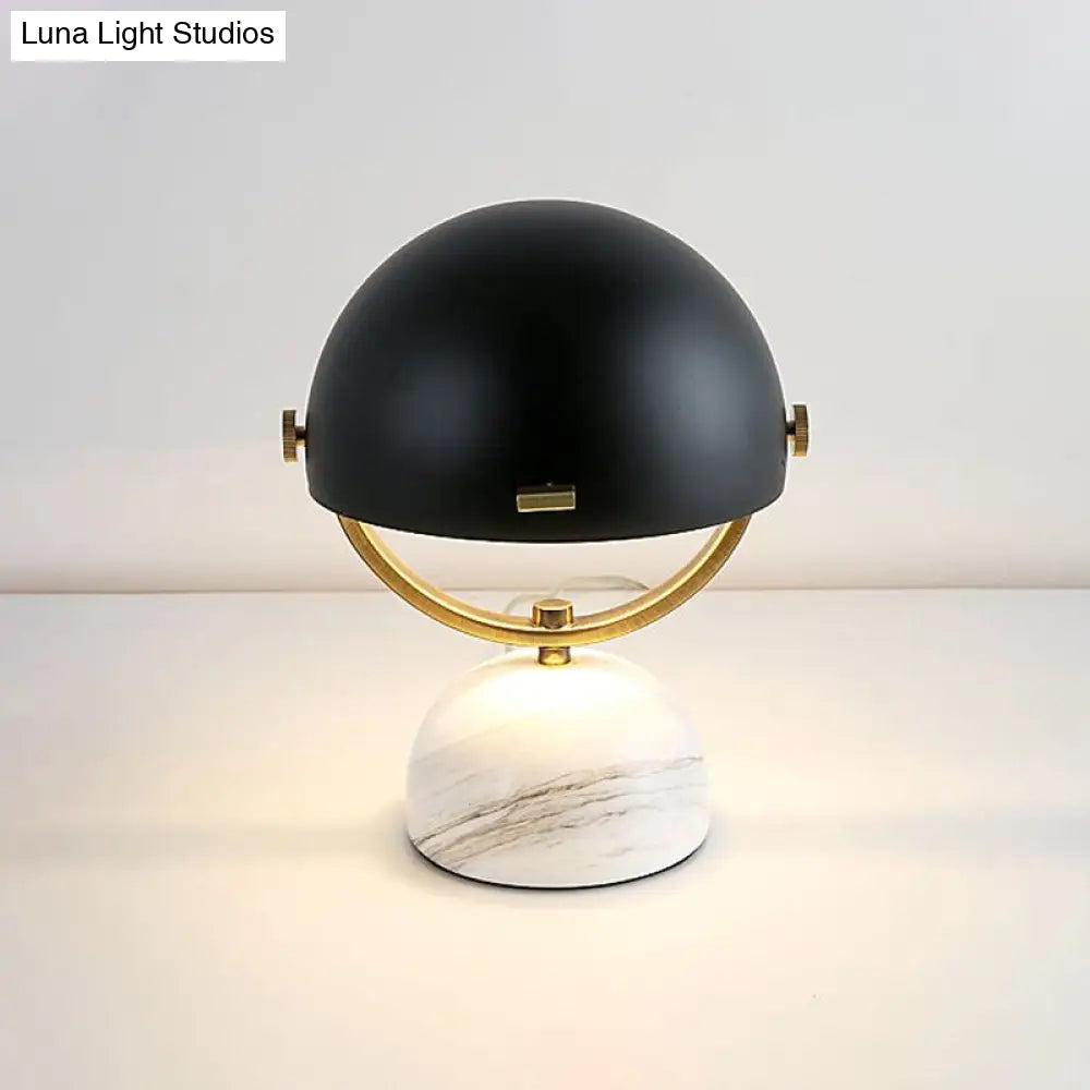 Modern Black/Red Domed Table Lamp With Marble Base - Bedroom Metal Light