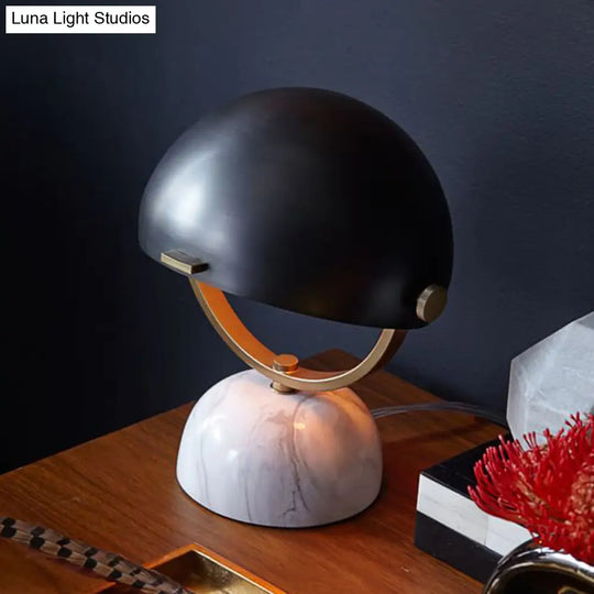 Modern Black/Red Domed Table Lamp With Marble Base - Bedroom Metal Light