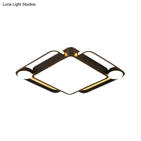 Modern Black Rhombus Led Ceiling Flush Mount For Bedroom - 18/21.5 Wide In Warm/White Light