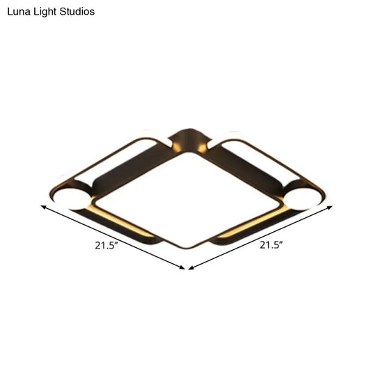 Modern Black Rhombus Led Ceiling Flush Mount For Bedroom - 18/21.5 Wide In Warm/White Light