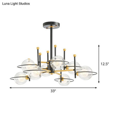 Modern Black Round Ceiling Light Fixture: 8-Light Clear Glass Chandelier Pendant Lamp