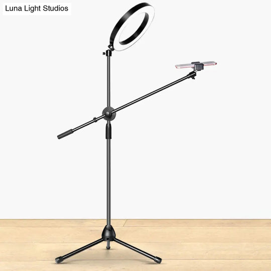 Modern Black Round Led Vanity Lamp With Adjustable Arm - Metallic Finish & Usb Charging Fill Flush