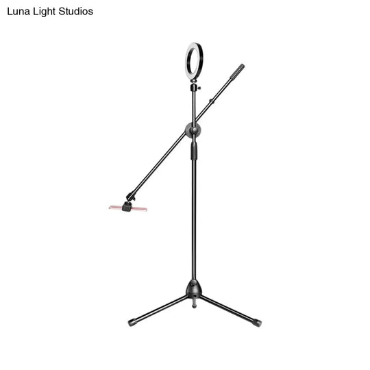 Modern Black Round Led Vanity Lamp With Adjustable Arm - Metallic Finish & Usb Charging Fill Flush