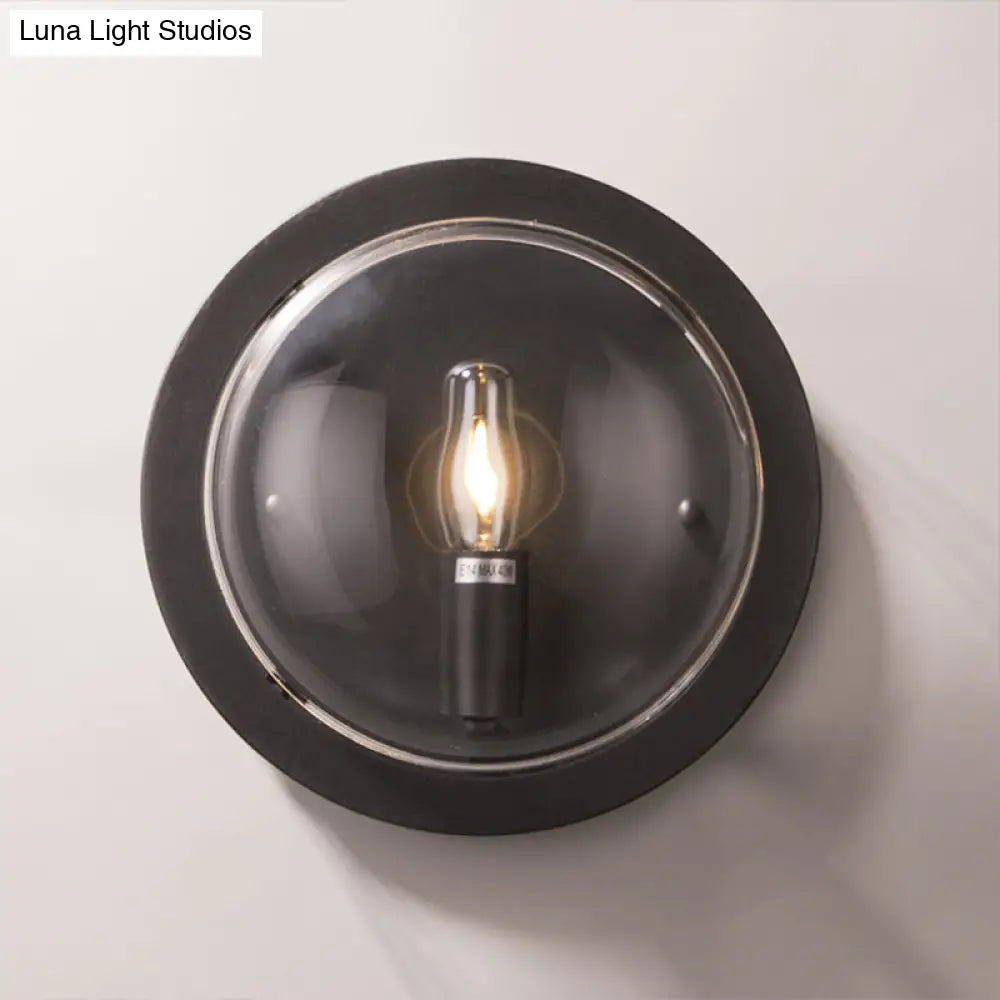 Modern Black Round Wall Sconce With Clear Crystal Accent - Stylish Metal 1 Bulb Light For Hallway