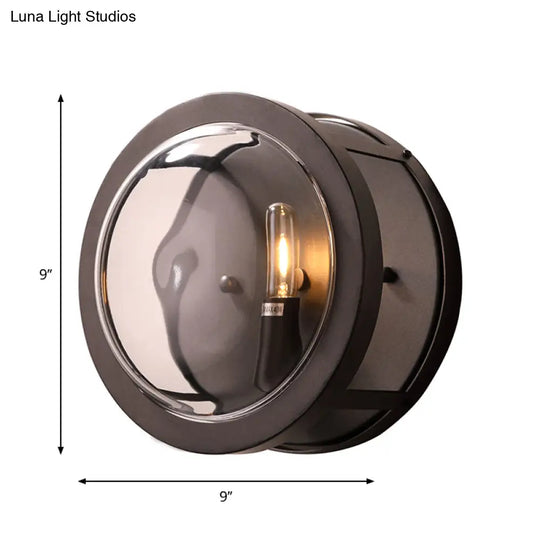Modern Black Round Wall Sconce With Clear Crystal Accent - Stylish Metal 1 Bulb Light For Hallway