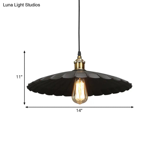 Modern Black Scalloped Metal Pendant Lamp - Hanging Ceiling Light For Warehouse And Dining Room