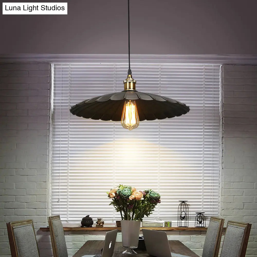 Modern Black Scalloped Metal Pendant Lamp - Hanging Ceiling Light For Warehouse And Dining Room