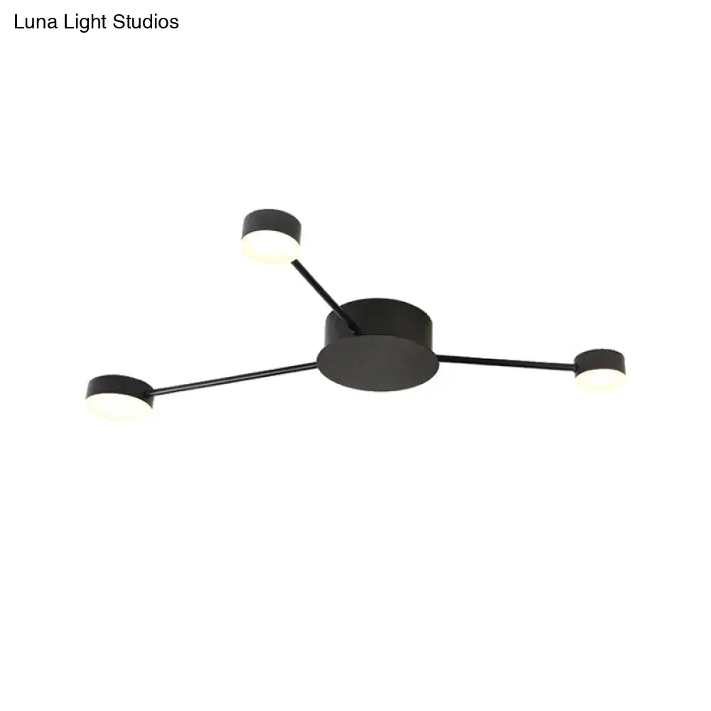 Modern Black Semi Flush Ceiling Light For Child’s Bedroom With Drum Shade