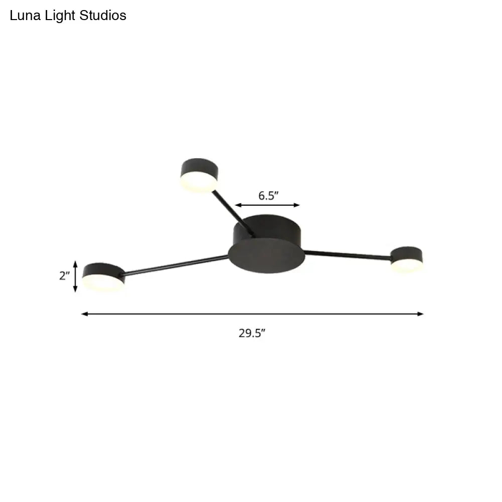 Modern Black Semi Flush Ceiling Light For Child’s Bedroom With Drum Shade