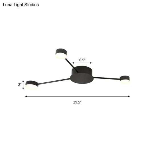 Modern Black Semi Flush Ceiling Light For Child’s Bedroom With Drum Shade