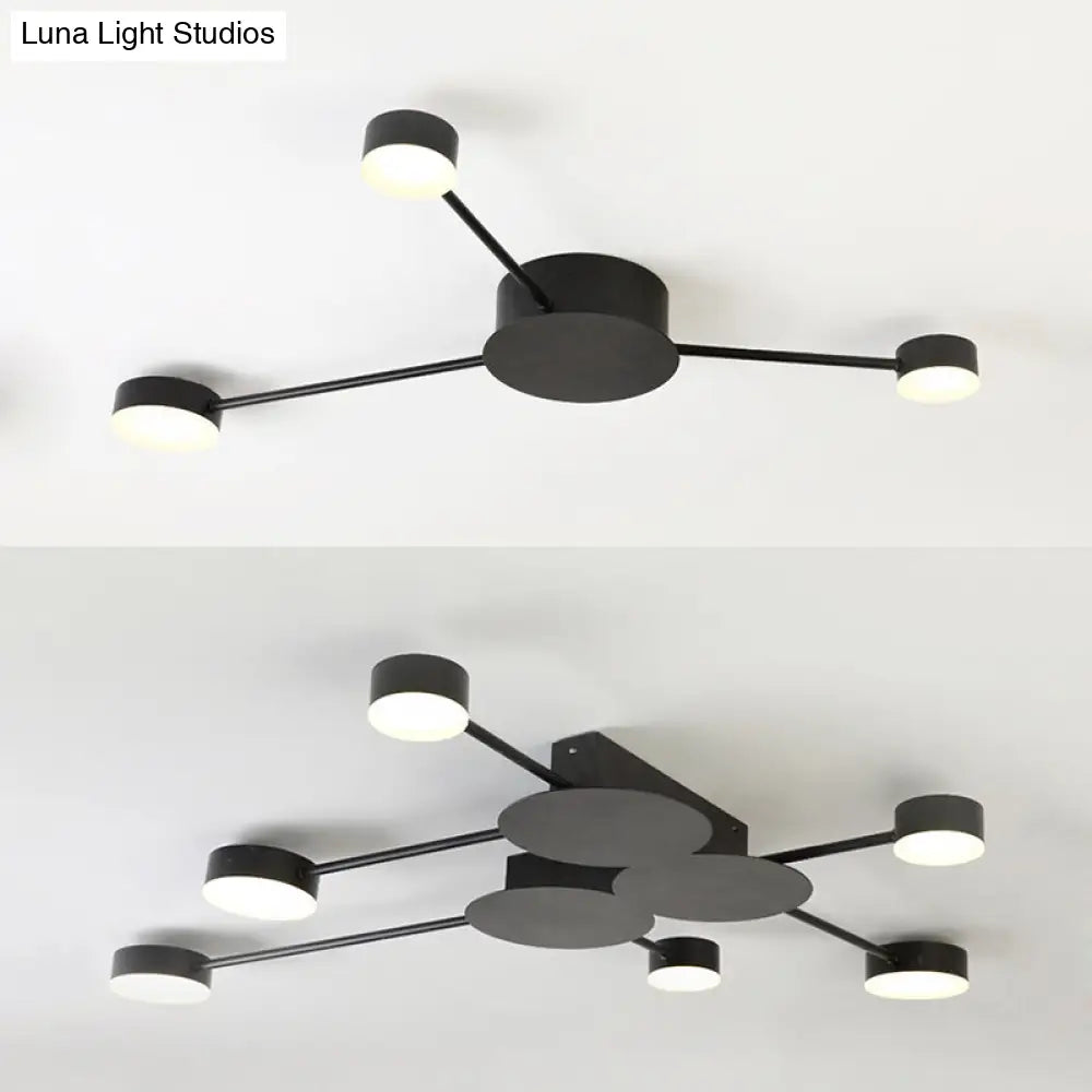 Modern Black Semi Flush Ceiling Light For Childs Bedroom With Drum Shade