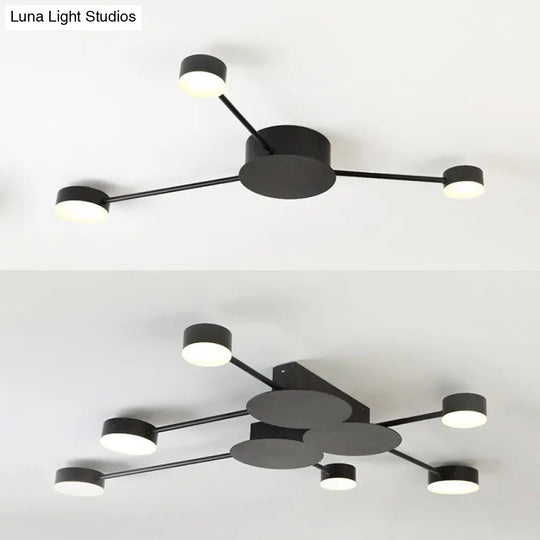 Modern Black Semi Flush Ceiling Light For Childs Bedroom With Drum Shade