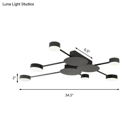 Modern Black Semi Flush Ceiling Light For Childs Bedroom With Drum Shade