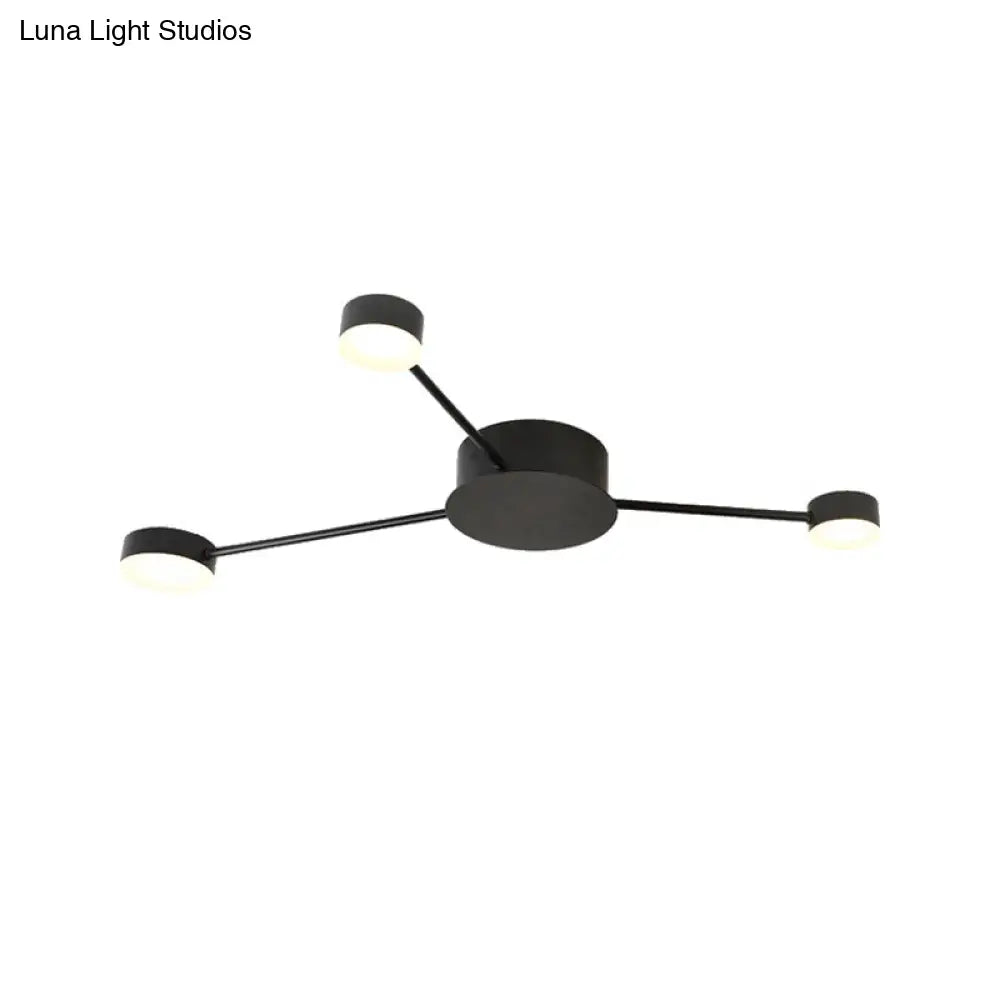 Modern Black Semi Flush Ceiling Light For Childs Bedroom With Drum Shade