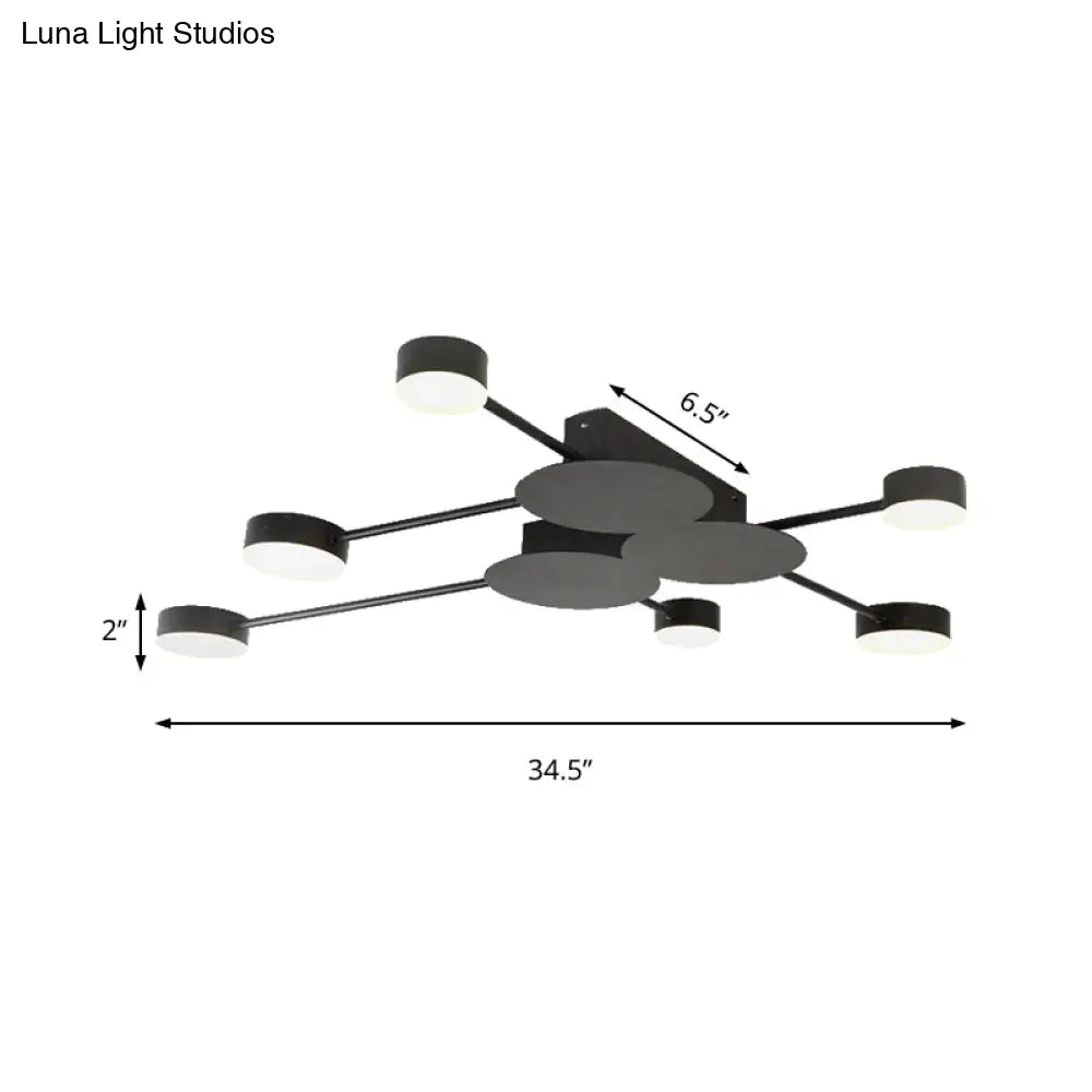 Modern Black Semi Flush Ceiling Light For Child’s Bedroom With Drum Shade