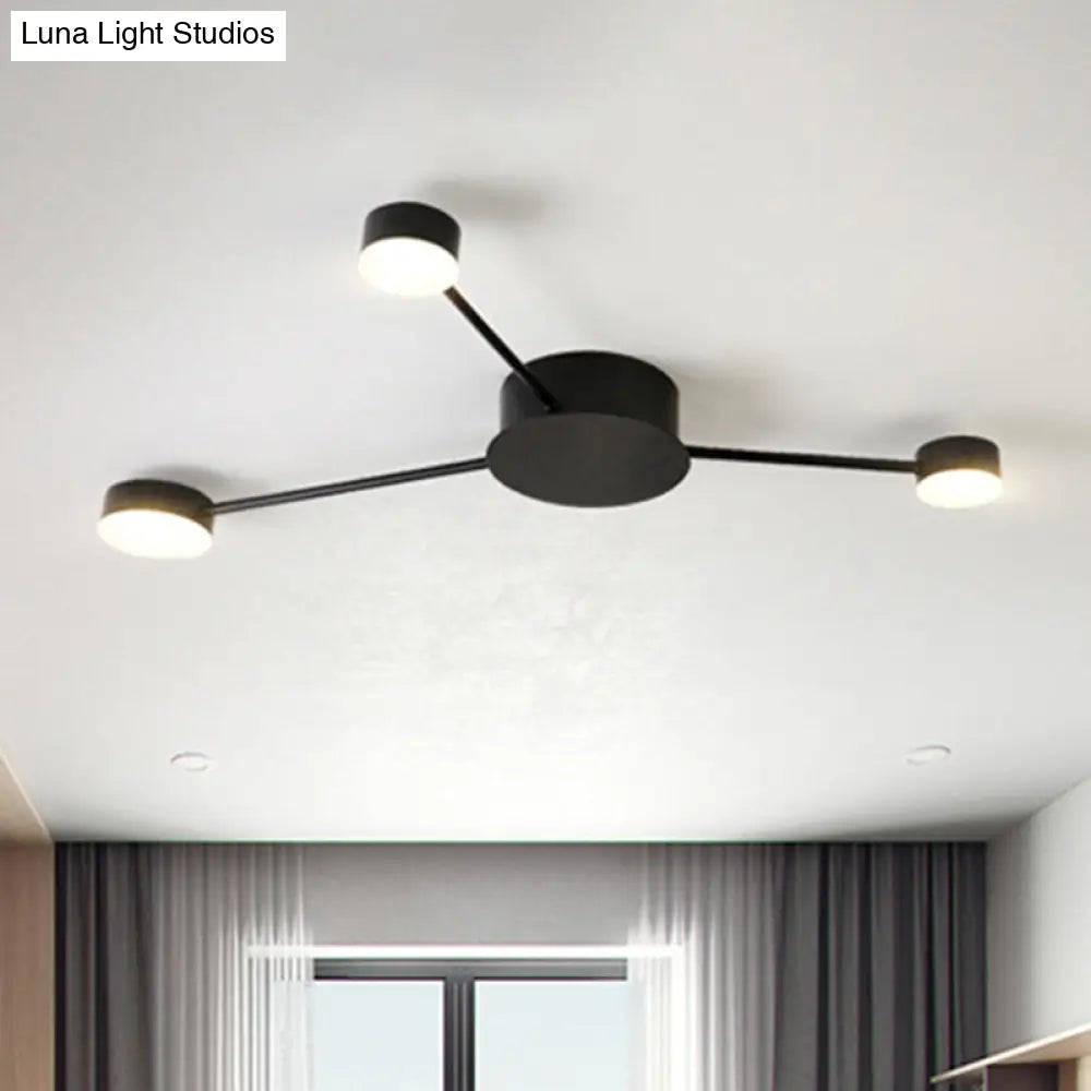 Modern Black Semi Flush Ceiling Light For Childs Bedroom With Drum Shade