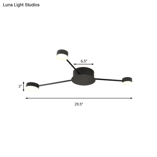 Modern Black Semi Flush Ceiling Light For Childs Bedroom With Drum Shade