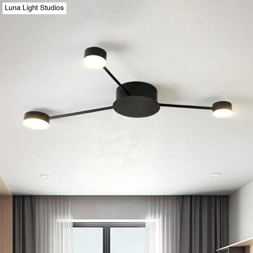 Modern Black Semi Flush Ceiling Light For Child’s Bedroom With Drum Shade