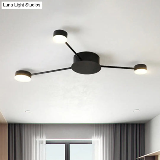 Modern Black Semi Flush Ceiling Light For Child’s Bedroom With Drum Shade