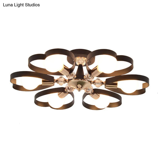 Modern Black Semi Flush Mount Ceiling Lamp With Heart Shade Crystal Ball - 3/6 Heads