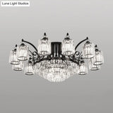 Modern Black Semi Flush Mount Crystal Ceiling Light For Dining Rooms