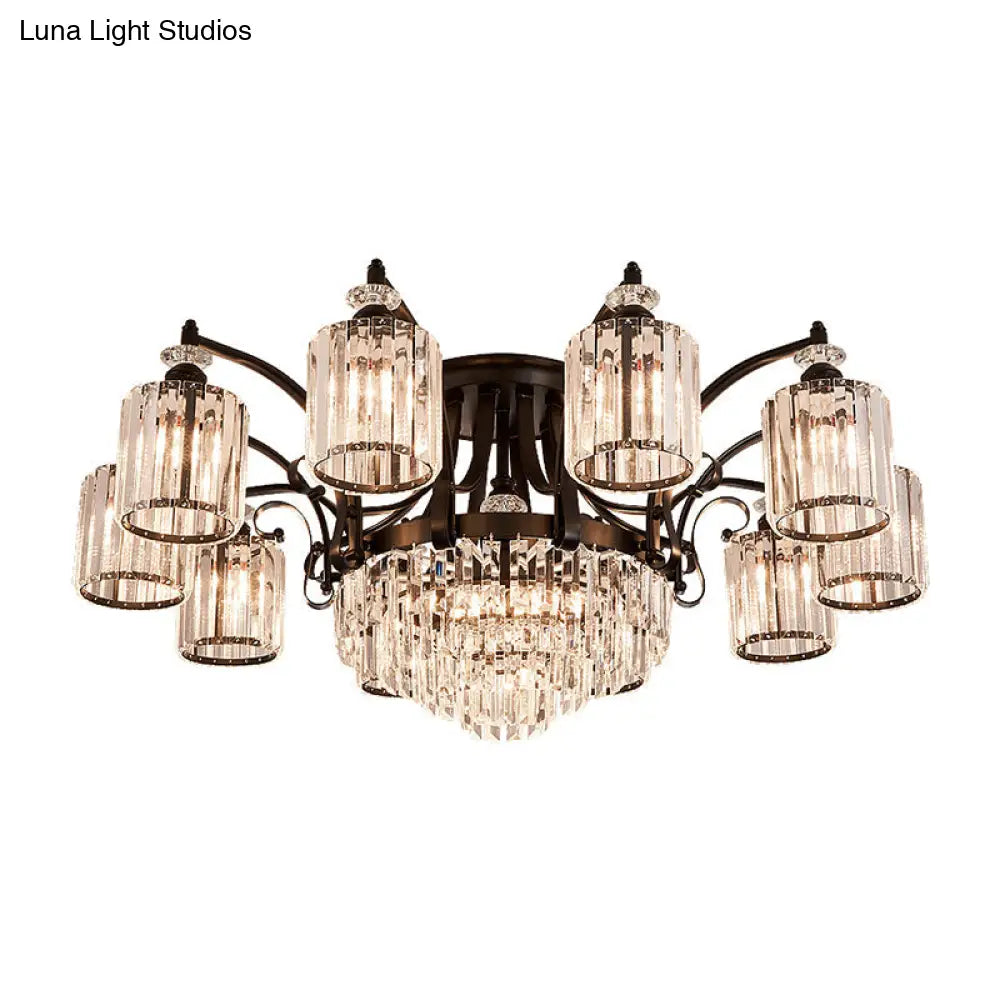 Modern Black Semi Flush Mount Crystal Ceiling Light For Dining Rooms