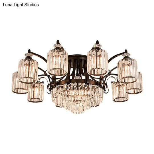Modern Black Semi Flush Mount Crystal Ceiling Light For Dining Rooms