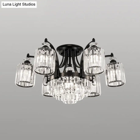 Modern Black Semi Flush Mount Crystal Ceiling Light For Dining Rooms