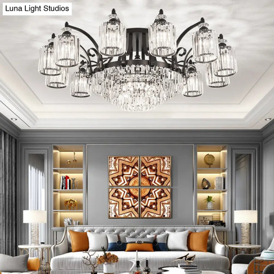 Modern Black Semi Flush Mount Crystal Ceiling Light For Dining Rooms 16 /