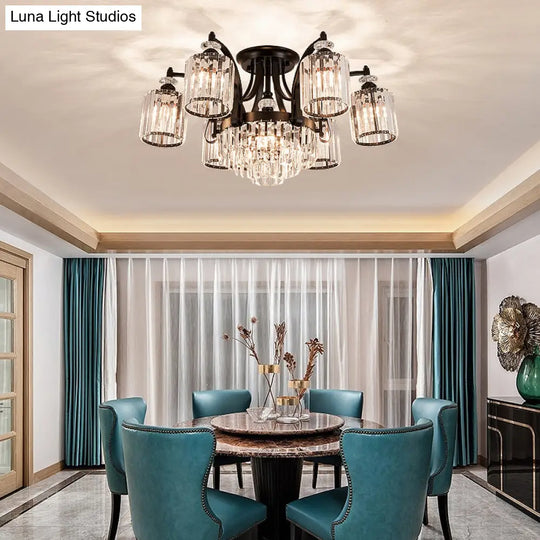 Modern Black Semi Flush Mount Crystal Ceiling Light For Dining Rooms 8 /