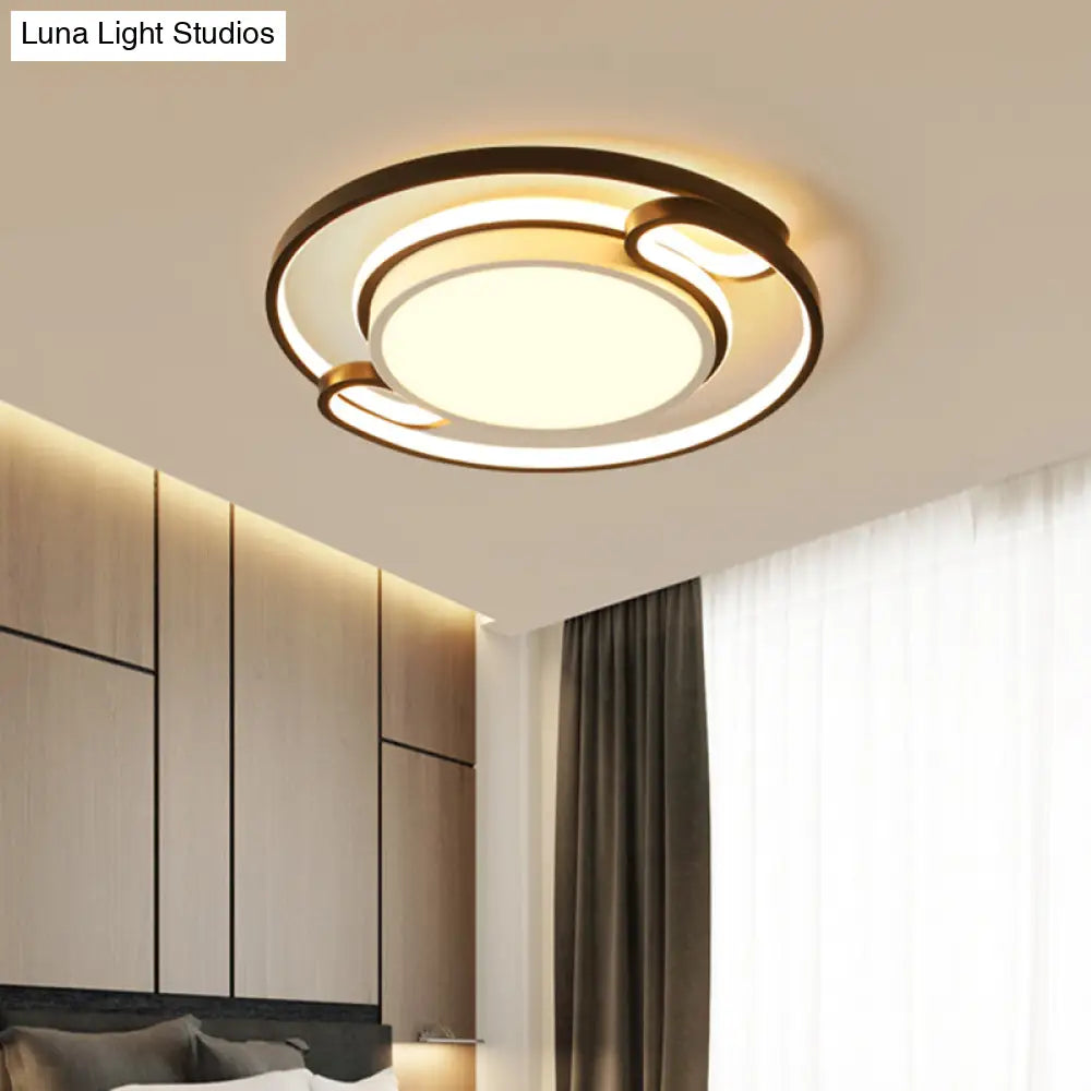 Modern Black Semi - Ring Led Flushmount For Bedroom 16’/20.5’ Wide – Ceiling Mount Lighting / 16.5’
