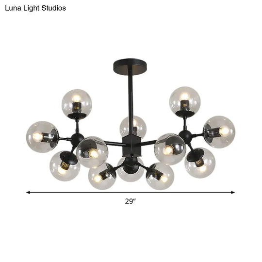Contemporary Black Sphere Ceiling Chandelier With Clear Glass Shades - 8/12 Heads Hanging Light