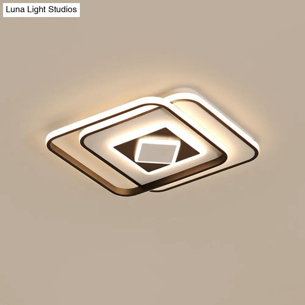 Modern Black Square Ceiling Led Flush Mount Lighting With Warm/3 Color Light - Acrylic Fixture