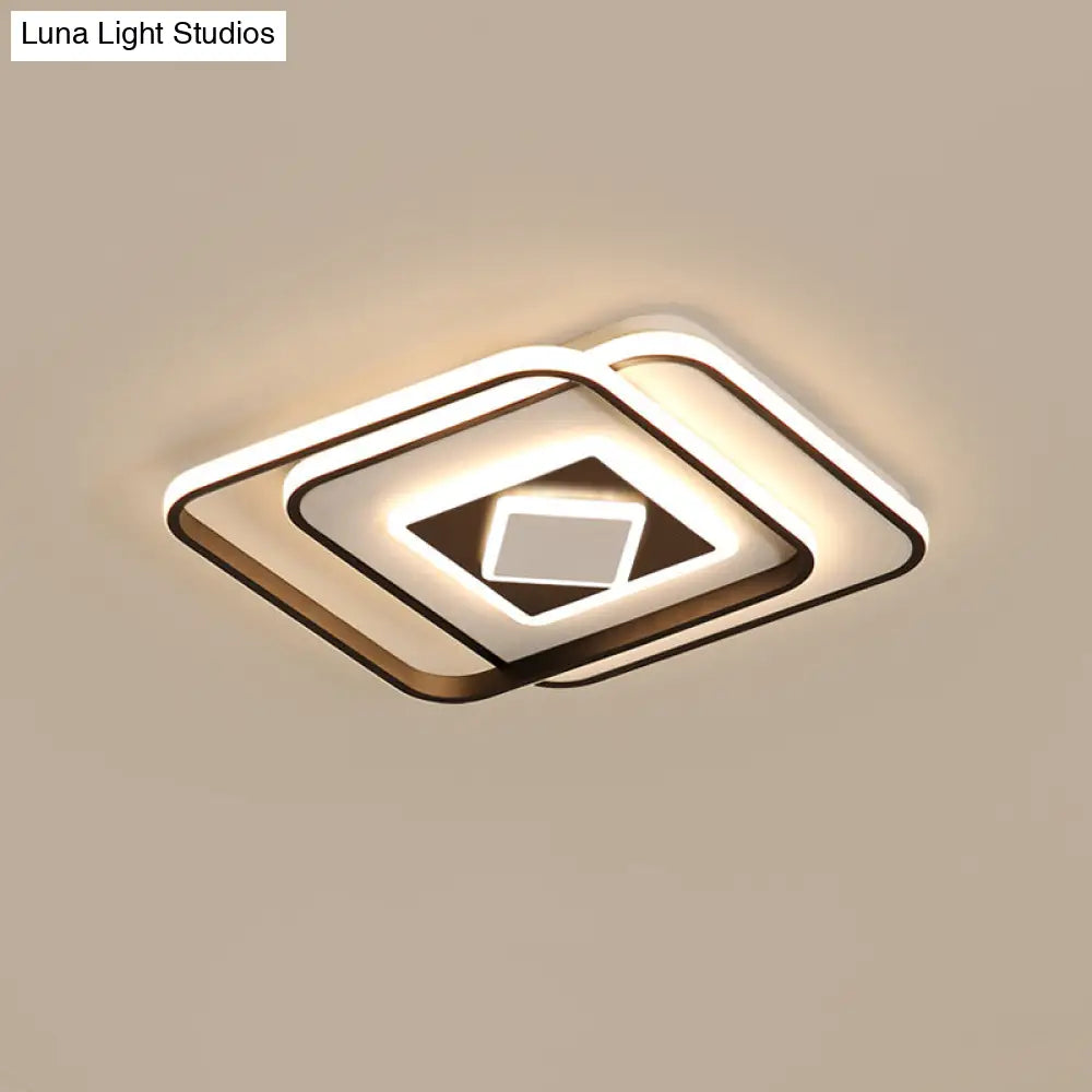 Modern Black Square Ceiling Led Flush Mount Lighting With Warm/3 Color Light - Acrylic Fixture