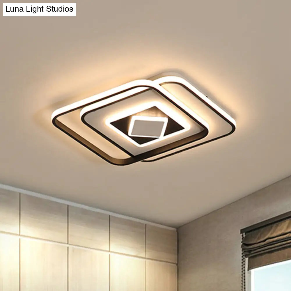 Modern Black Square Ceiling Led Flush Mount Lighting With Warm/3 Color Light - Acrylic Fixture /