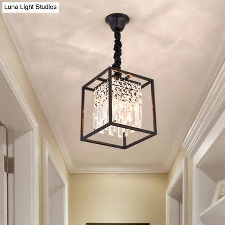 Modern Black Square Crystal Rod Pendant Chandelier With 2 Heads - Ideal For Corridors