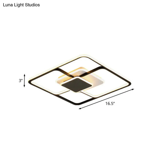 Modern Black Square Led Ceiling Mount Light Fixture With Acrylic Shade - 16.5/20.5 Wide