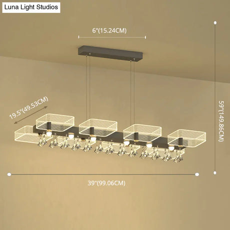 Modern Black Squares Island Suspension Light For Acrylic Dining Room Fixture