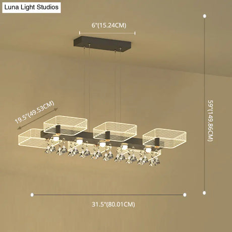 Modern Black Squares Island Suspension Light For Acrylic Dining Room Fixture