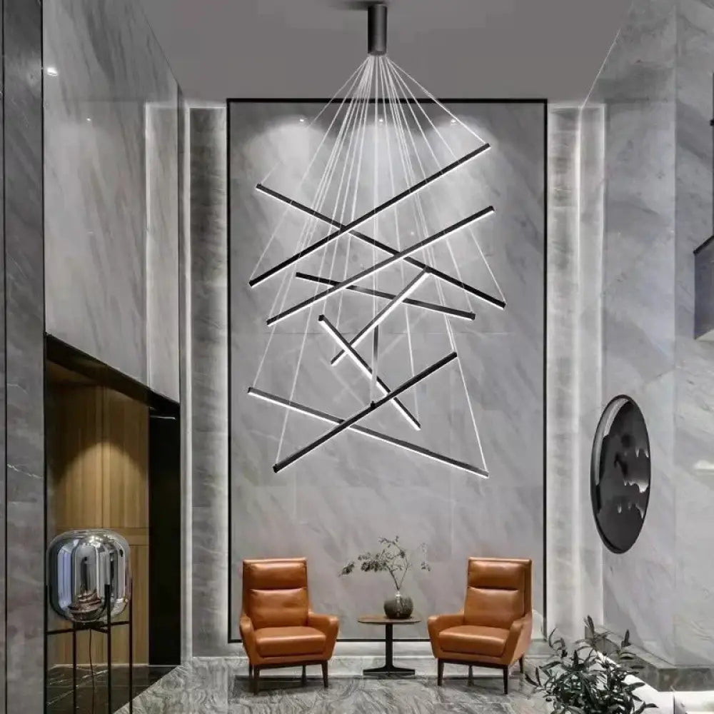 Modern Black Stair Chandelier Simple Modern Duplex Building High-Rise Empty Living Dining Room Hall