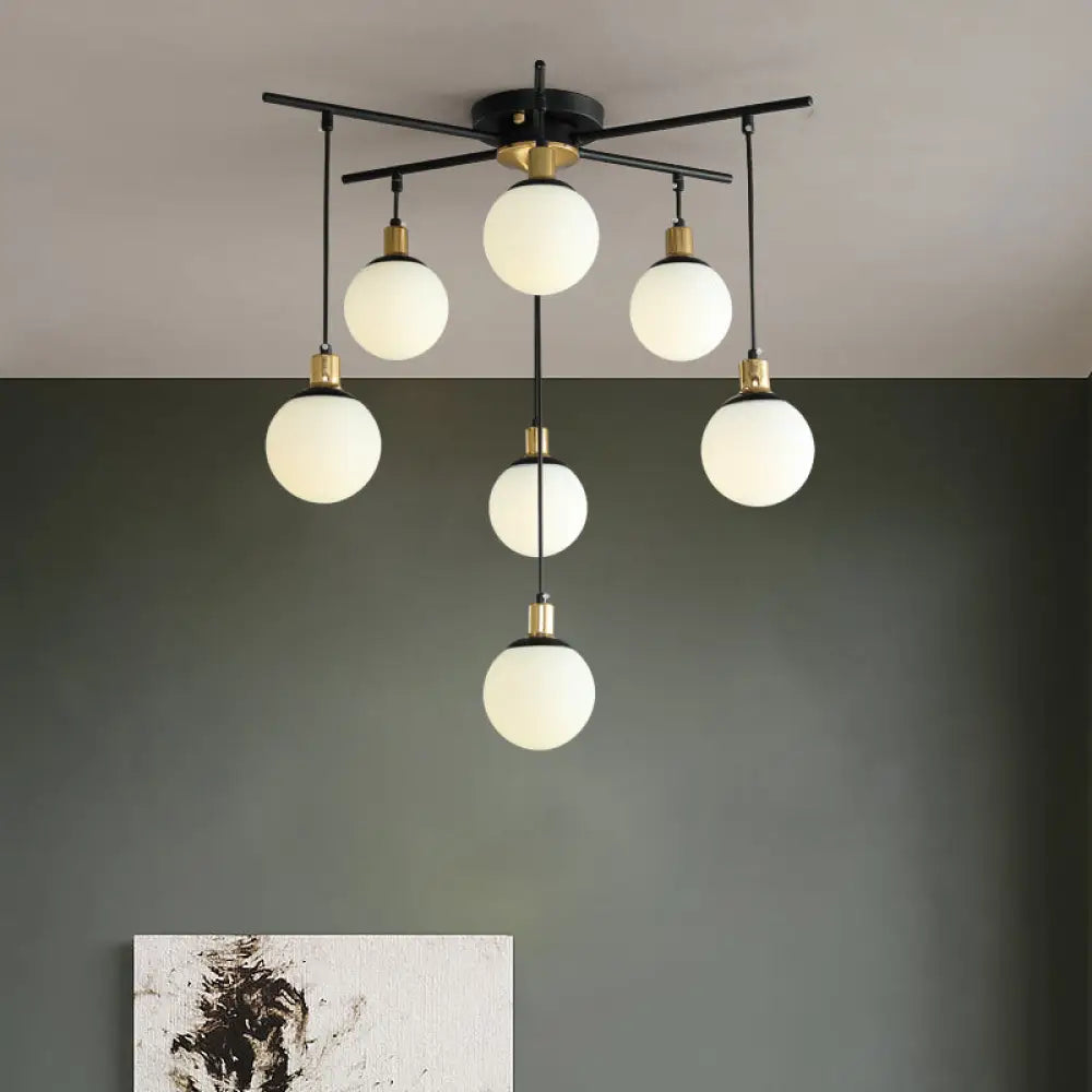 Modern Black Starburst Chandelier With Opal Glass - Elegant Hanging Lamp For Bedroom 4/7/9 Lights 7