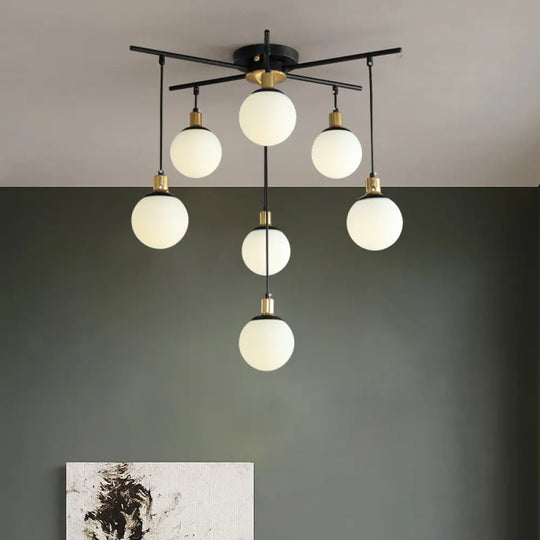 Modern Black Starburst Chandelier With Opal Glass - Elegant Hanging Lamp For Bedroom 4/7/9 Lights 7