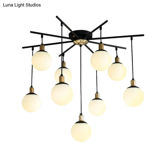 Modern Black Starburst Chandelier With Opal Glass - Elegant Hanging Lamp For Bedroom 4/7/9 Lights