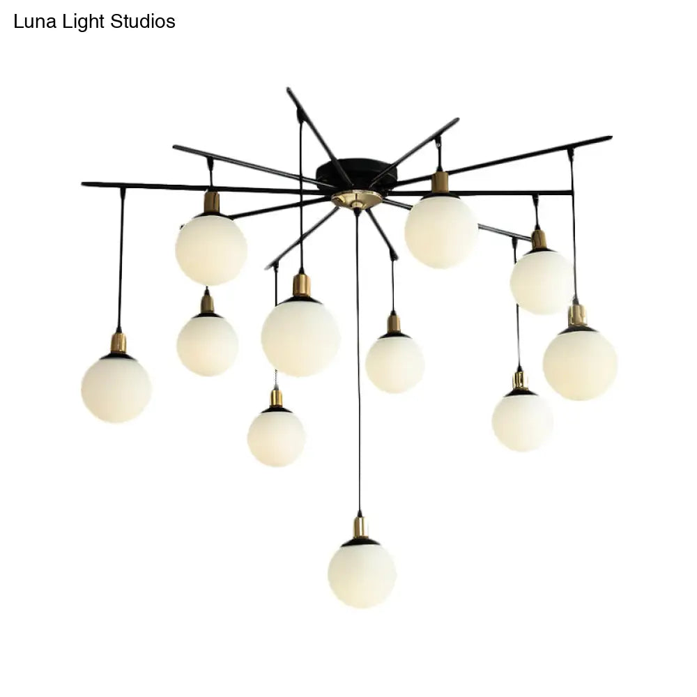 Contemporary Black Starburst Chandelier - Opal Glass Hanging Lamp For Bedroom (4/7/9 Light Options)