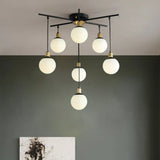 Modern Black Starburst Chandelier With Opal Glass - Elegant Hanging Lamp For Bedroom 4/7/9 Lights 7