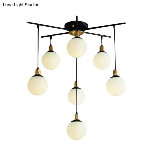 Modern Black Starburst Chandelier With Opal Glass - Elegant Hanging Lamp For Bedroom 4/7/9 Lights