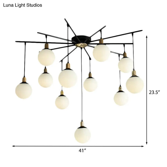 Contemporary Black Starburst Chandelier - Opal Glass Hanging Lamp For Bedroom (4/7/9 Light Options)