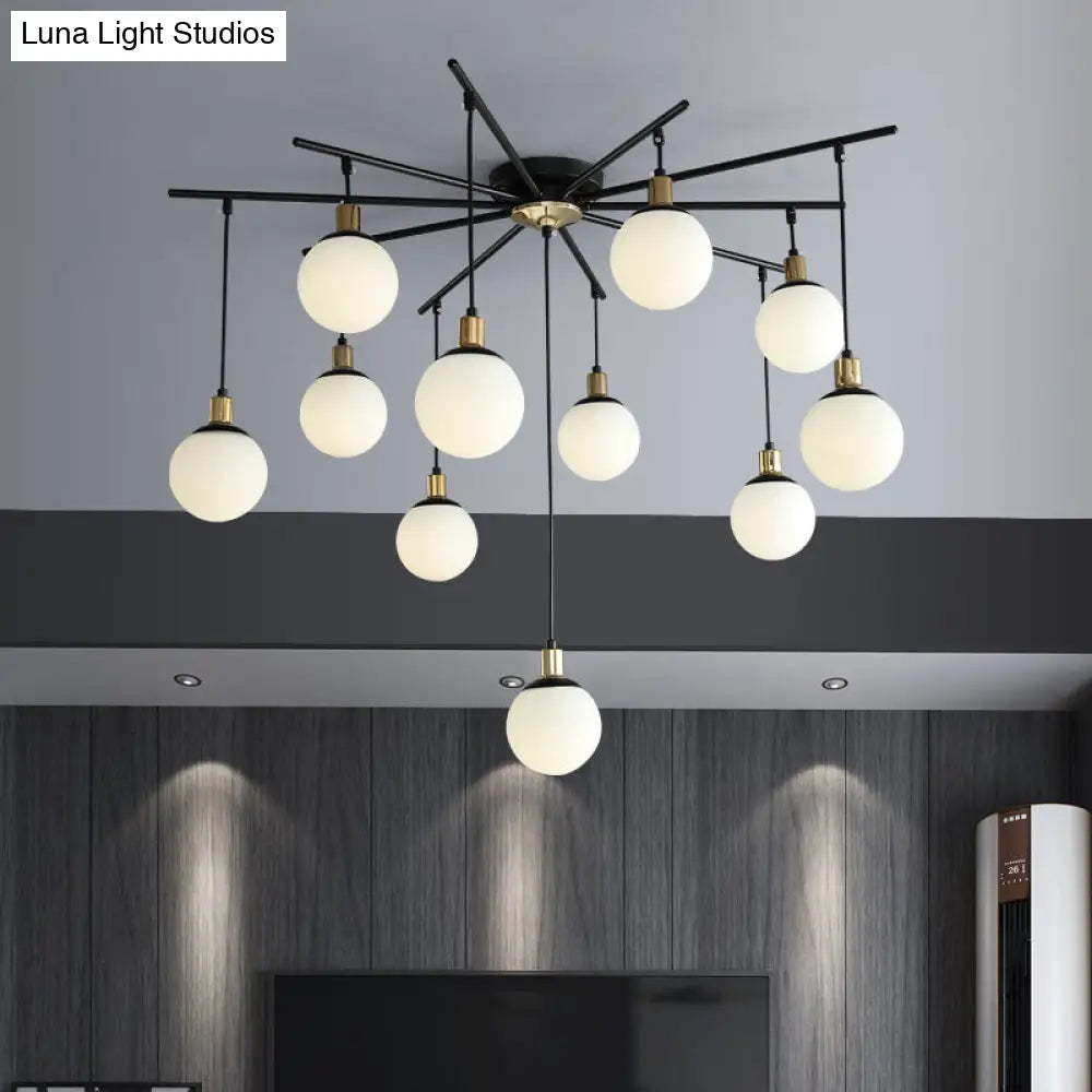 Contemporary Black Starburst Chandelier - Opal Glass Hanging Lamp For Bedroom (4/7/9 Light Options)