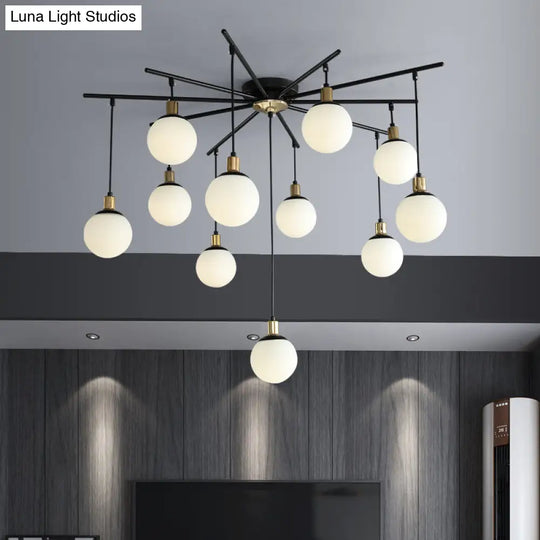 Contemporary Black Starburst Chandelier - Opal Glass Hanging Lamp For Bedroom (4/7/9 Light Options)